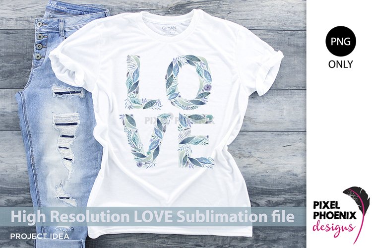 Blue Love Floral Sublimation Design or Waterslide file example image 1