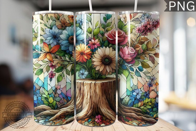Watercolor Flower Wooden Stump Tumbler - High Quality 3Dpi