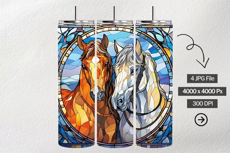 Horses Stained Glass Square Coaster - 04 Variations