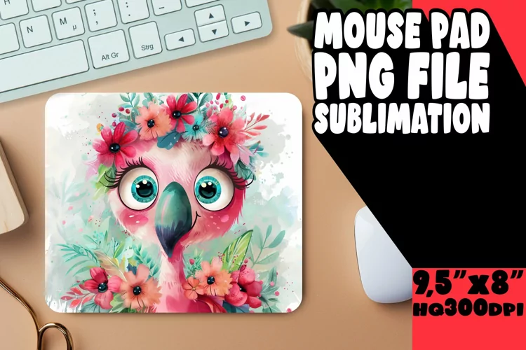 Watercolor Flamingo Flower Mouse Pad for Sublimation