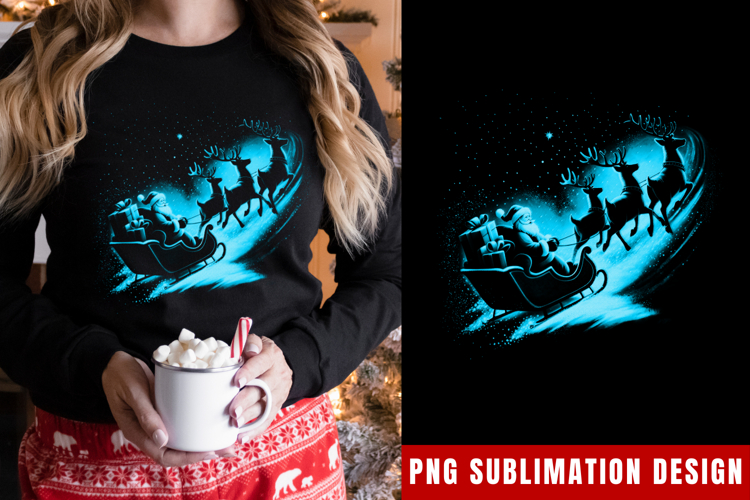 Santa Sleigh PNG, Christmas Holiday Sublimation PNG