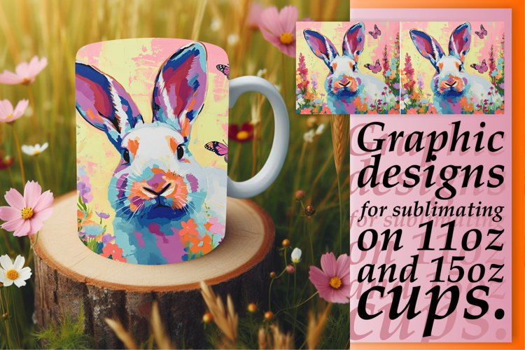 Whimsical Easter Rabbit Mug Design: Watercolor Bliss