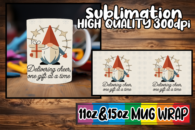 Serene vibes 11oz 15oz sublimation wrap, Holiday Gnome