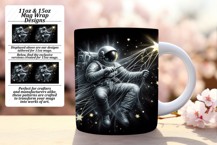 Stylish 15oz Mug Wrap Png Design , Astronaut