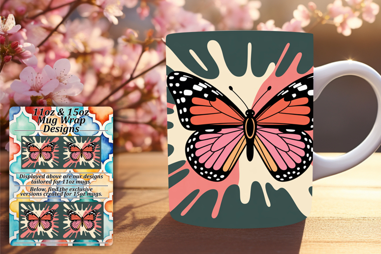 Bold 11oz Mug Wrap Png Design , Butterfly