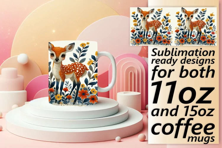 Watercolor Deer Spring Design Mug Wrap Sublimation