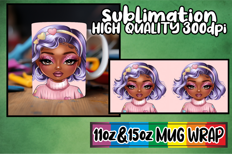 Sunny outlook 11oz 15oz mug wrap, Afro Girl