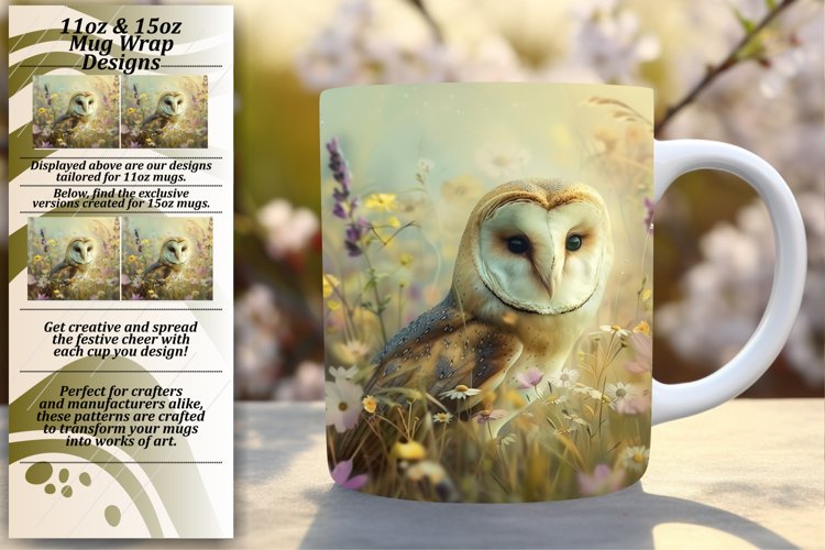 Springtime Owl Mug Sublimation Design example image 1