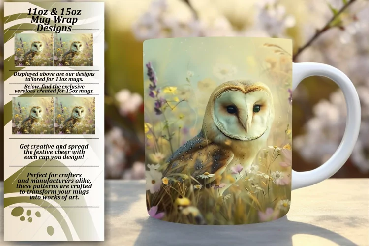 Springtime Owl Mug Sublimation Design