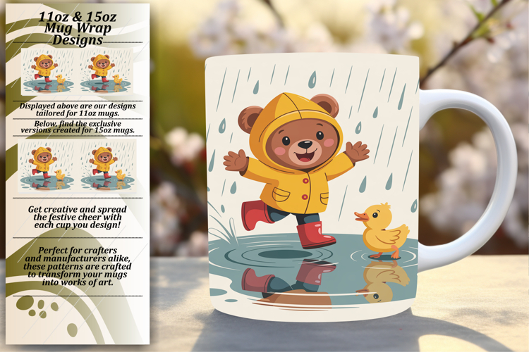 Joyful 11oz Mug Wrap Png Design , Cute Bear