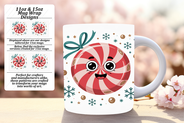 Elegant 15oz Mug Wrap Png Artwork , Cute Christmas