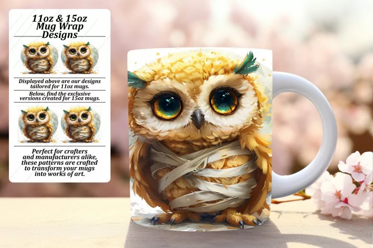 Owl Mug Wrap for Spring 11oz 15oz Sublimation Design