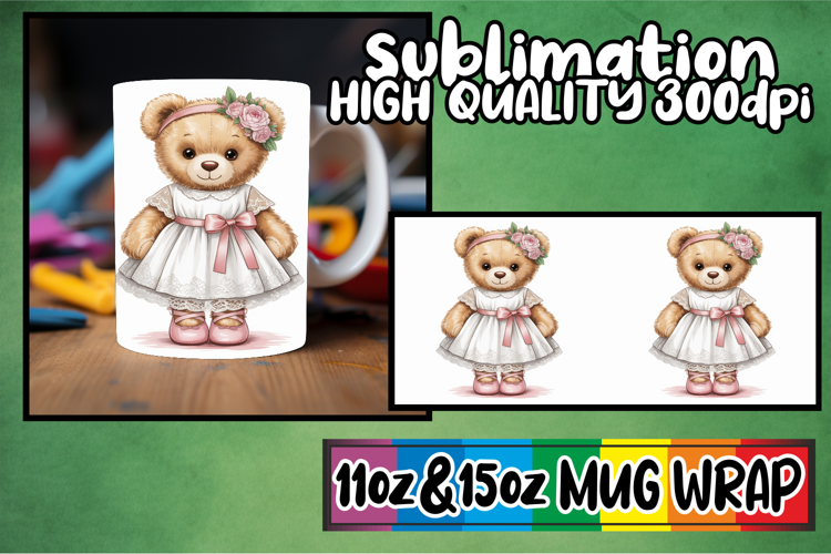 Tranquil vibes 11oz 15oz mug wrap, Teddy Bear