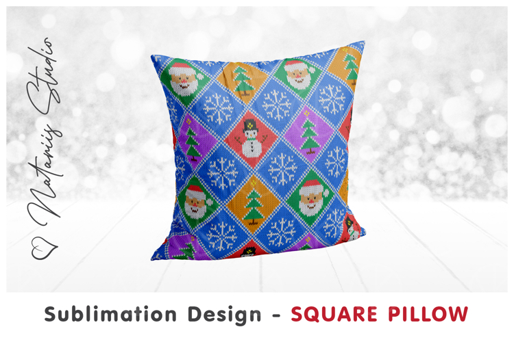 Cute Christmas Knitted Design - Sublimation Square Pillow