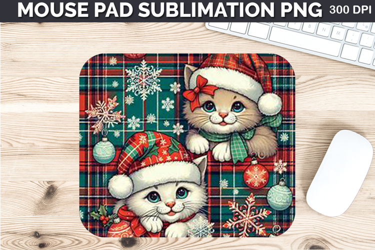 Watercolor Cat Mouse Pad Sublimation - Christmas PNG Design
