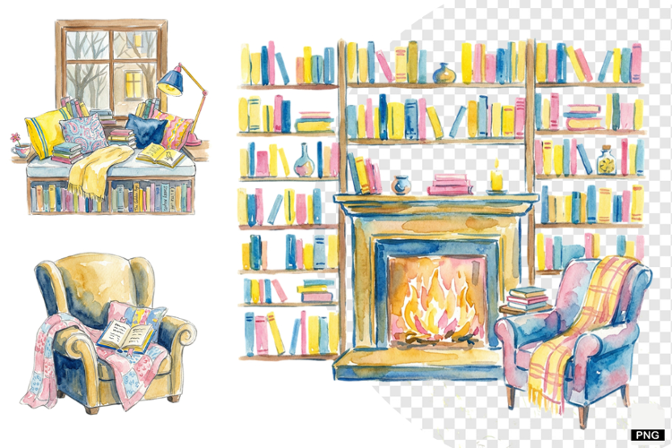 Winter Inside Library Clipart