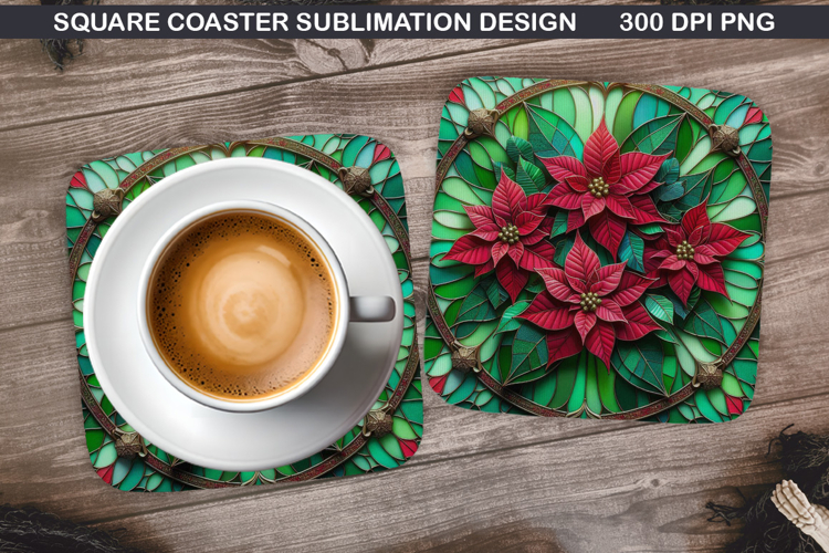 Poinsettias Coaster Sublimation, Christmas Coaster PNG