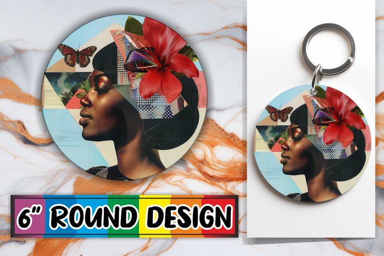 Afro Woman Abstract Artistic Round Design PNG example image 1
