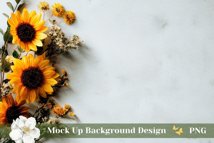 Sunflowers Background Mockup, Floral Background PNG