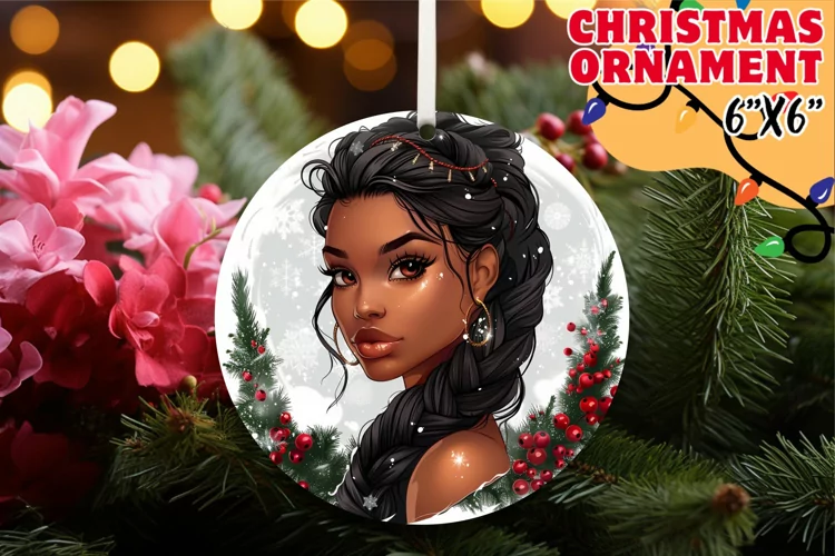 Radiant Circle Sublimation Keychains, Xmas Girl