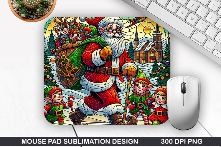 Santa Mouse Pad Sublimation, Christmas Mouse Pad PNG Design