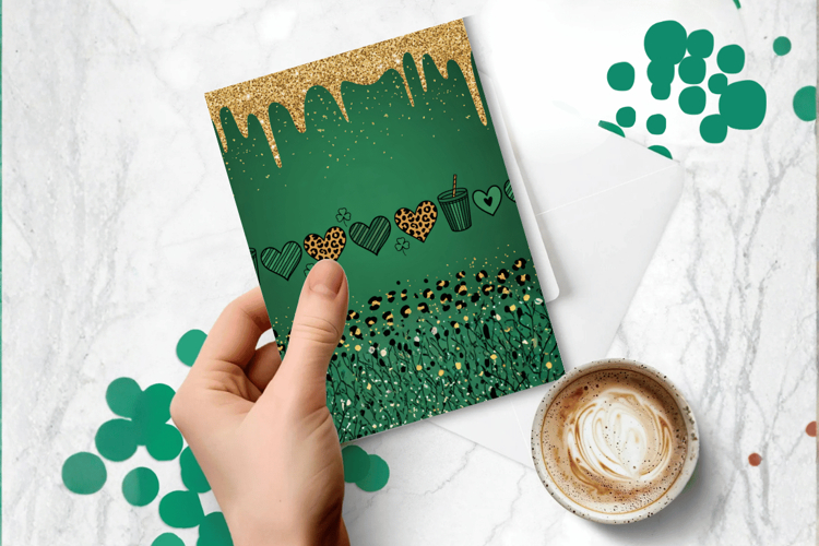 Green and Gold Drip Glitter Greeting Card PNG Sublimation De