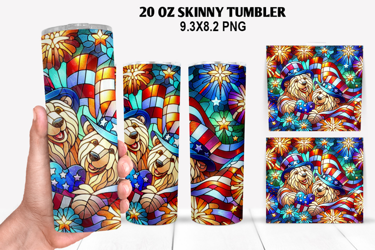 Bears Skinny Tumbler 20oz Wrap Design,4th of july Tumble PNG