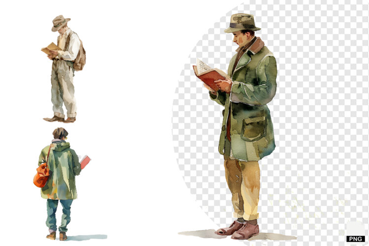 Watercolor Reading Man Clipart example image 1