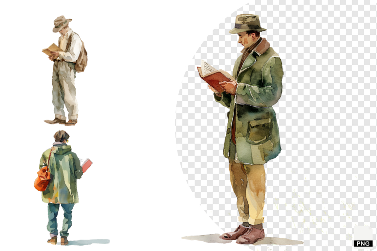 Watercolor Reading Man Clipart