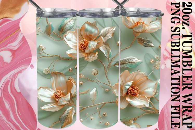Glittery 3D Flower Pattern Tumbler Wrap - Glossy Charm