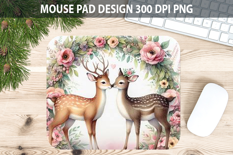 Watercolor Deer Mouse Pad Sublimation - Valentines PNG example image 1