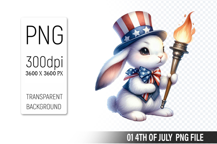 4th Of July Bunny Sublimation Clipart PNG Design