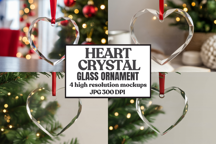 Christmas Heart Crystal Glass Ornament Mockups