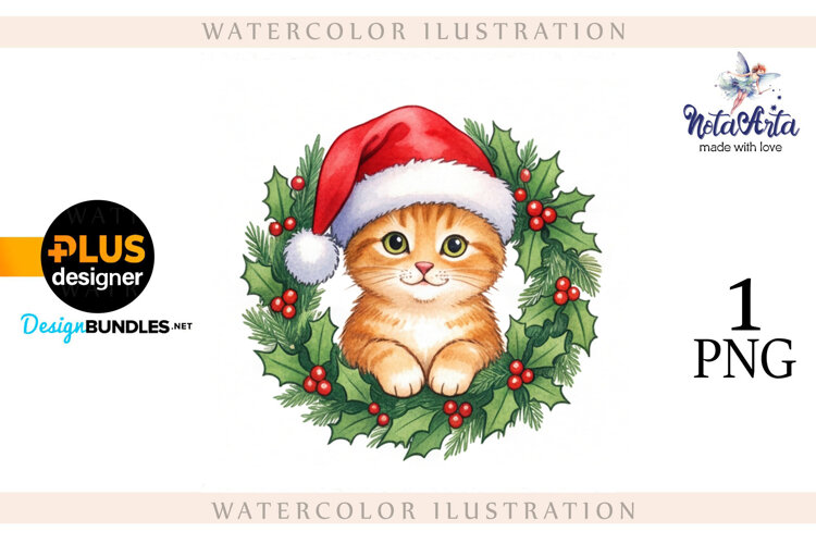 Christmas Kitten in Watercolor Style example image 1