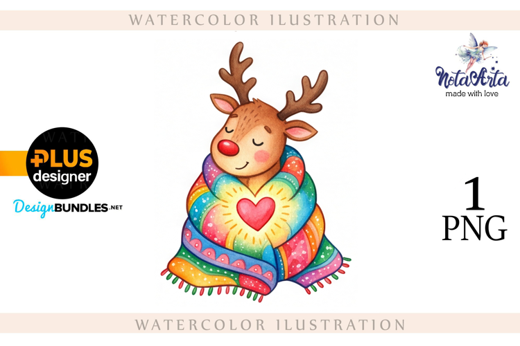 Christmas deer watercolor illustration