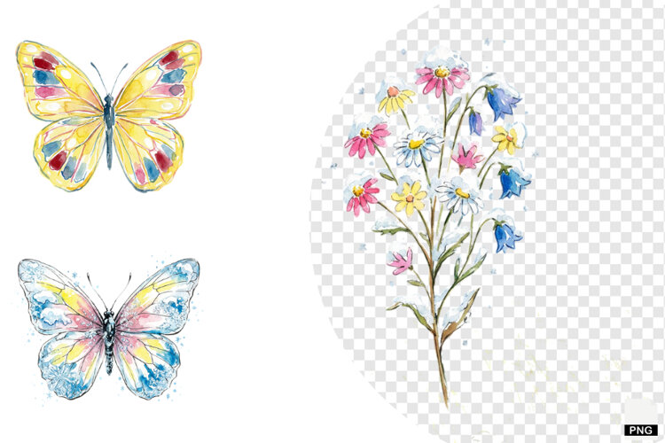 Snowy Butterfly Garden Clipart example image 1