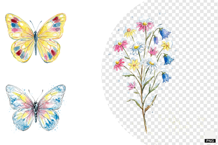 Snowy Butterfly Garden Clipart