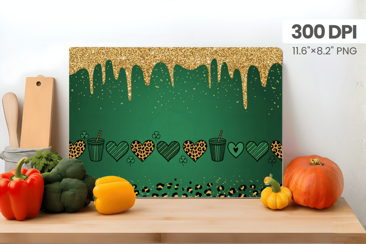 Green and Gold Drip Glitter Cutting Board PNG Sublimation De