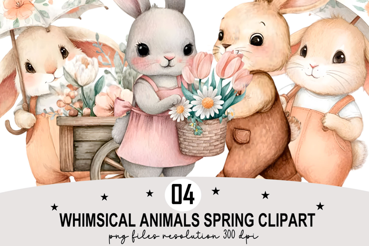 Whimsical Animals Spring Clipart Watercolor png
