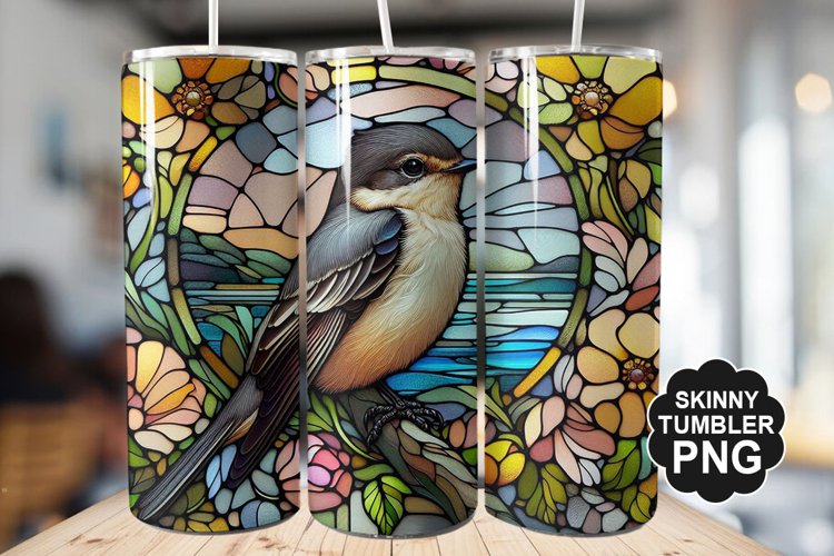 Eastern Phoebe Single Bird Stained Glass - Tumble Design