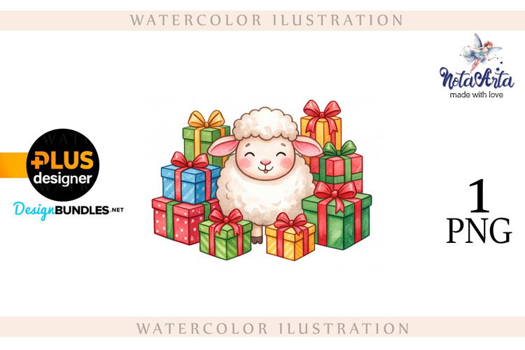 Christmas Sheep in Watercolor Style