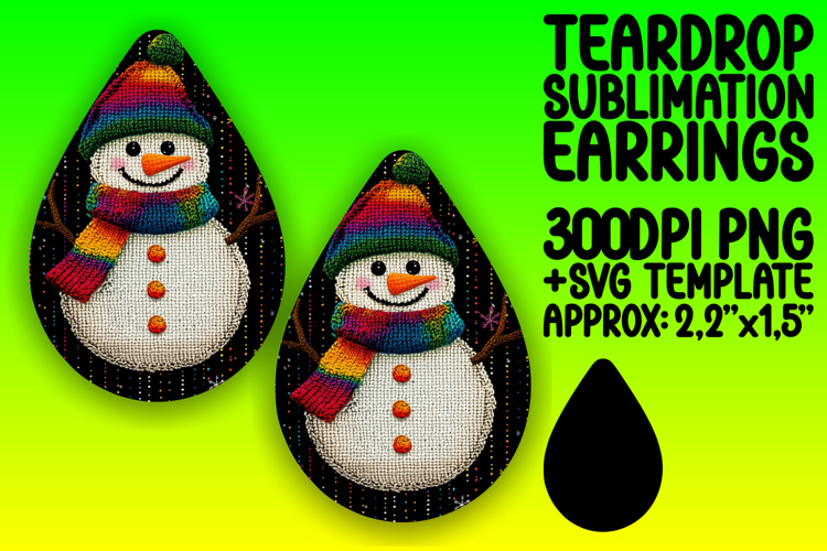 Creative Teardrop Earrings Sublimation Template , Snowman