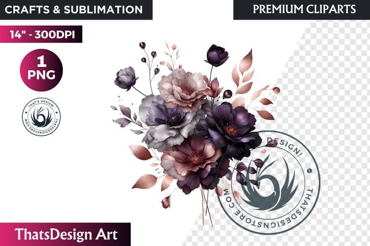 Dark flowers, wedding Florals PNG, Dark Romance Clipart