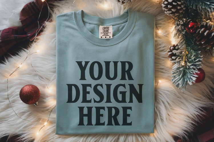 Bay Comfort Colors 1717 Christmas Folded T-Shirt Mockup