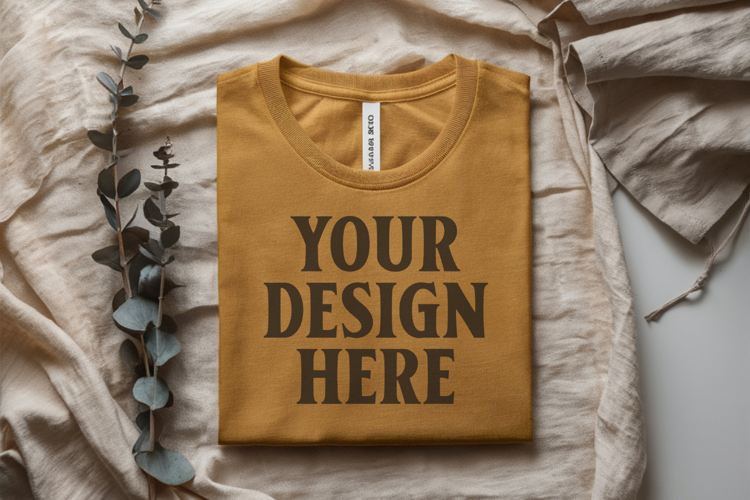 Heather Mustard Bella Canvas 3001 Flat Lay T-Shirt Mockup