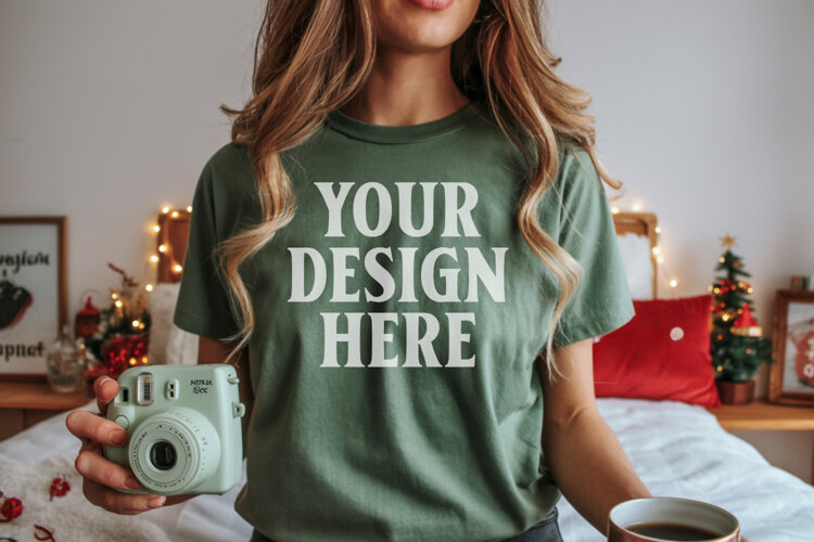 Christmas Bella Canvas 3001 Heather Kelly Shirt Mockup ,Tran example image 1