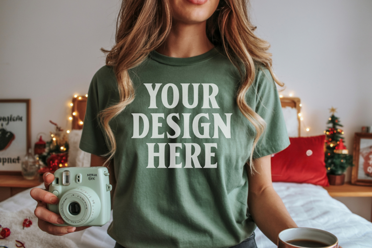 Christmas Bella Canvas 3001 Heather Kelly Shirt Mockup ,Tran
