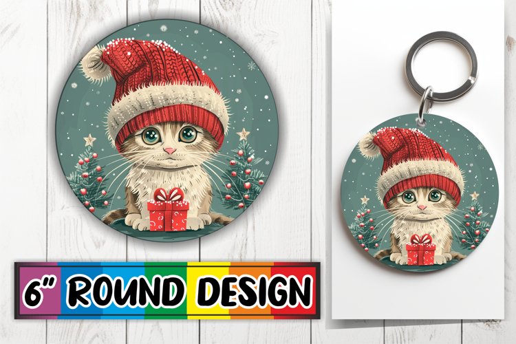 Winter Holiday Animals Keychain Round Design Sublimation