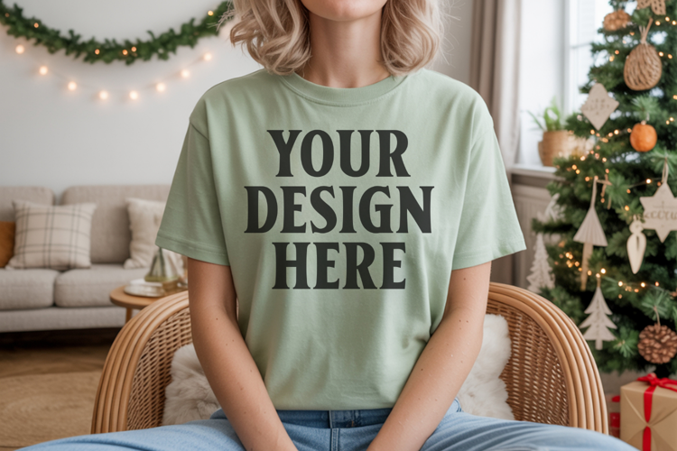 Comfort Colors 1717 Bay Christmas T-Shirt Mockup, Boho
