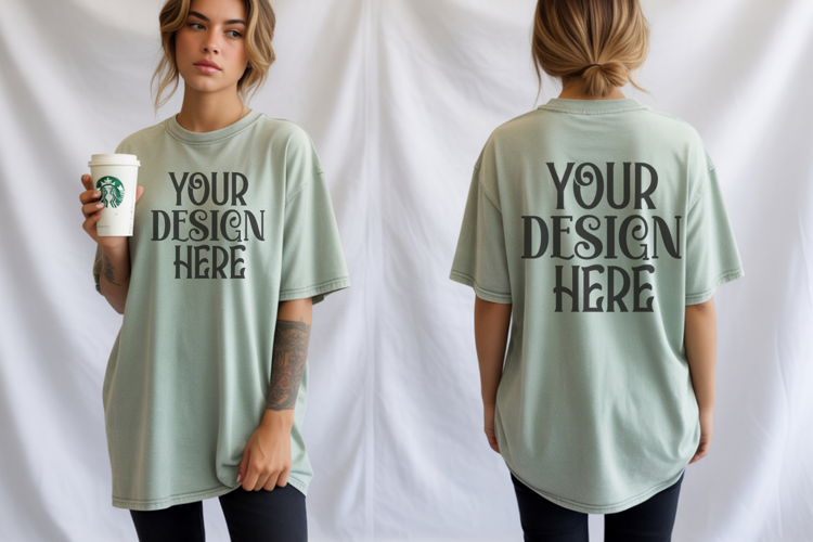 Comfort Colors 1717 Chalky Mint Front & back T shirt mockups